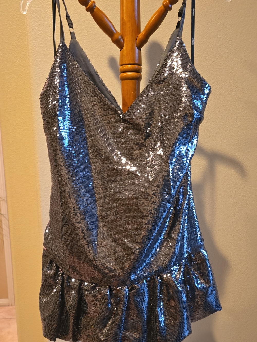 Forever 21 Silver Sequin Cami Slip with Ruffle Hem